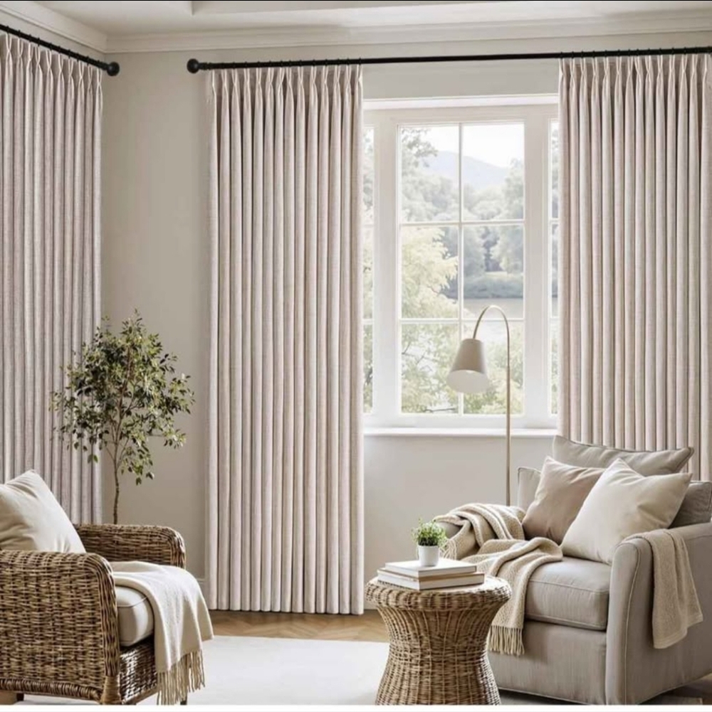 Pinch Pleated Thick Linen Curtains 84" 4 Panels Set Back Tab Memory Trained